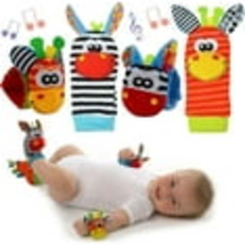 Zexumo 4 Pieces Baby Wrist Rattle Animal Rattle Foot Finder Socks Cartoon Baby Socks Baby Development Toys Early Learning Toys Infant Newborn Gift Boy Girl Bebe 0-3-6-12-24 Months