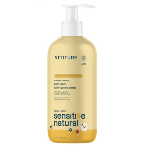 ATTITUDE Body Lotion for Baby, EWG Verified, Plant and Mineral-Based Ingredients, Vegan Personal Care Products, Sensitive Skin, Unscented, 16 Fl Oz