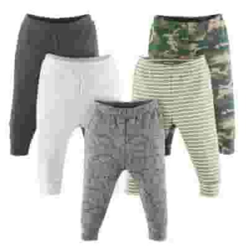 The Peanutshell Infant Newborn Baby Boy Cotton Pants Set, 5 Pack, Camo & Dino Long Bottoms