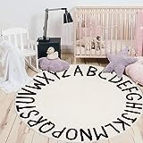 Amazon.com: Habudda Nursery Rug, Playroom Rugs for Baby Play Game Area, ABC Alphabet Classroom Learning Mat, Soft Non-Slip Bedroom Decor Carpet for Baby Boy and Girl, Pure Cotton, 47" Round : Home & Kitchen