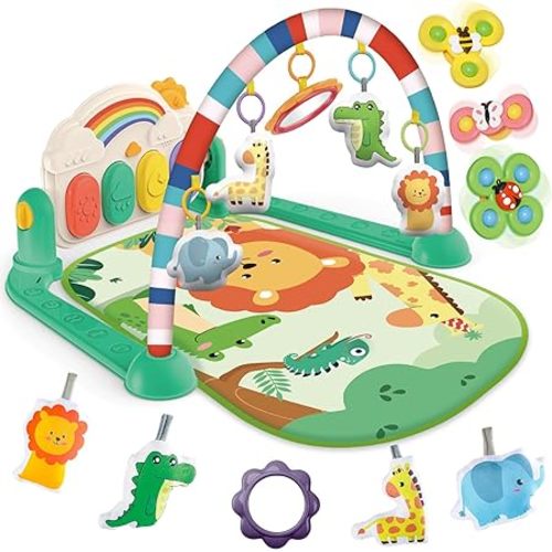 Baby Gym & Play Mat, Tummy Time & Activity Mat Toys, Infant to Toddler Play Piano Mat, 0-12 Months (Green)