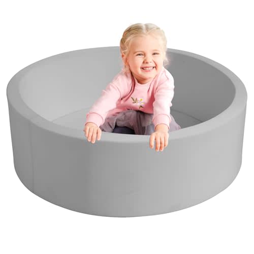 TRENDBOX Foam Ball Pit, 36" x 12" Indoor Outdoor Soft Round Ball Pool Playpen Ideal Gift Toy for Babies Kids and Toddler Children (No Balls) - Light Gray
