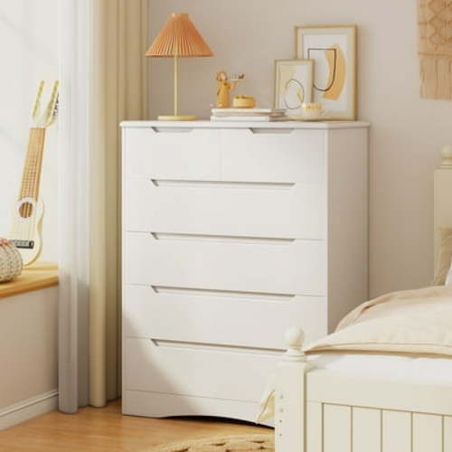 Asofer 6 Drawer Dresser, Chest of Drawers with Large Storage, Dresser for Bedroom, Hallway, White