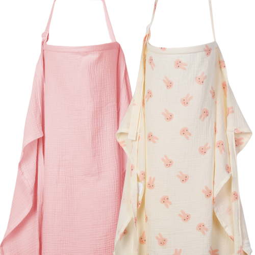 ANYEDDE 2-Pack Nursing Covers for Breastfeeding - Lightweight,Breathable Baby Breastfeeding Covers with Arch Neckline & Adjustable Straps,Pink & Bunny Design,Privacy Nursing Cover for Women