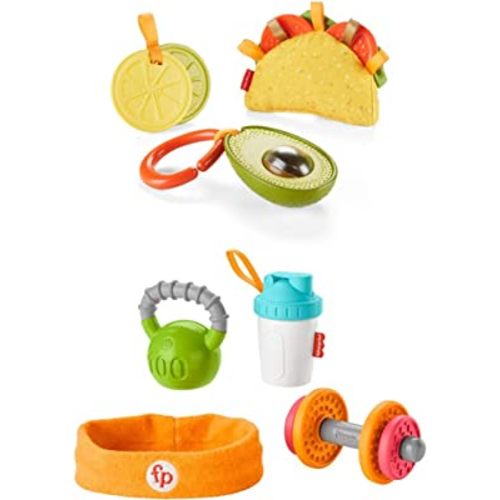Fisher-Price Baby Toy Bundle with Gift Set of 3 Pretend Food Toys Plus Gym-Themed Set of Teethers and Rattle Toys