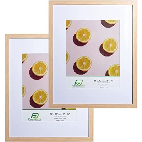 FrameWorks 2-Pack, 16x20 Matted to 11x14 Picture Frame, Natural Oak – Classic Wooden Photo Frame with Tempered Glass, Modern Matte Finish for Prints, Posters, Certificates & Wall Decor – Gallery-Ready