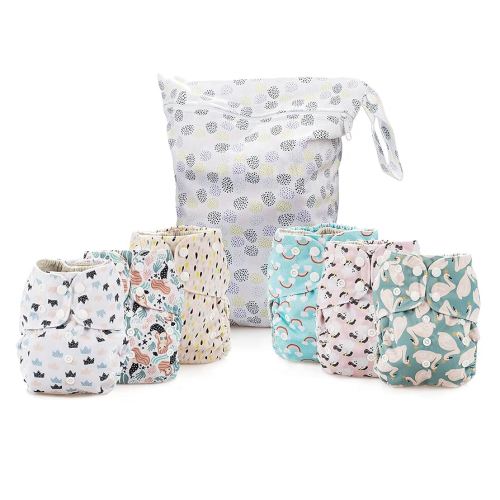 Simple Being Reusable Cloth Diapers- One Size Adjustable, Washable Soft Absorbent, Waterproof Cover, Eco-Friendly Unisex Baby Girl Boy, six 4-Layers Microfiber Inserts (Whimsical)