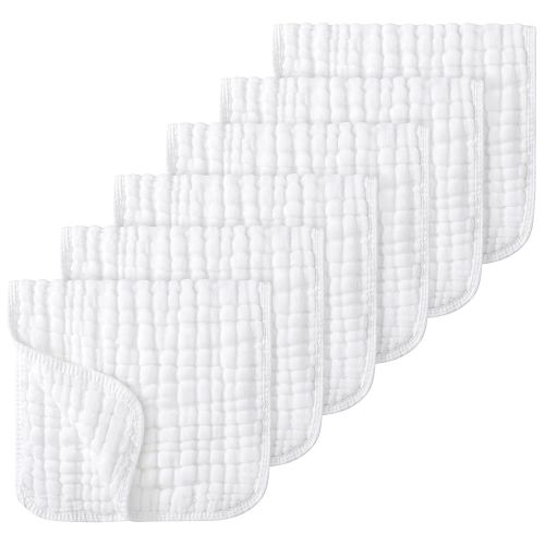 Looxii Muslin Burp Cloths Baby Girl 6 Pack - 20" x 10" - Ultra Soft & Absorbent, 6-Layer 100% Cotton for Spit Up & Drool- Gentle Baby Burping Cloth, Newborn Essentials Shower Gift Girl, White