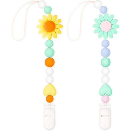 Silicone Pacifier Clip, 2 Pack (Light Green&Yellow)
