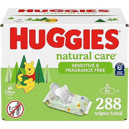 Huggies Natural Care Sensitive Baby Wipes, Unscented, Hypoallergenic, 6 Flip-Top Packs (288 Wipes Total)