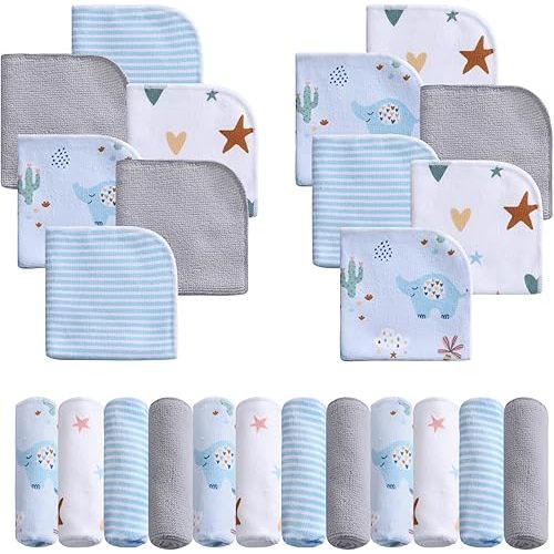 Lot de 24 débarbouillettes pour bébé, serviettes de bain super douces et absorbantes pour nouveau-nés et nourrissons, serviettes de bébé pour la peau sensible de bébé