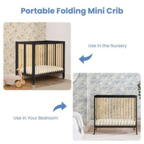 Delta Children Mia Portable Folding Mini Crib with 1.5" Mattress - Greenguard Gold Certified - Bianca White/Natural