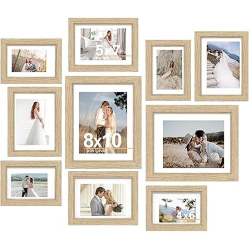 10 Pack Picture Frames Collage Wall Decor - Gallery Wall Frame Set with Mat for Wall Mounting or Tabletop Display, Including Two 8x10, Four 5x7, Four 4x6 Photo Frames, Real Glass