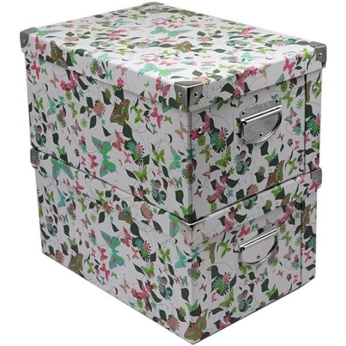 GUOZI Collapsible Storage Box, Decorative Memory box with Lid & Metal Reinforced Corners, Cardboard File Box with Handles, Organizer Gift Box for Keepsake Toy Photos Office Nursery Wardrobe Bookshelf