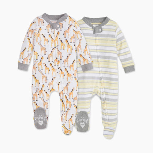 Burt's Bees Baby Organic Sleep & Play Footie Pajamas (2 Pack Bundle) - Giraffes, 0-3 Months