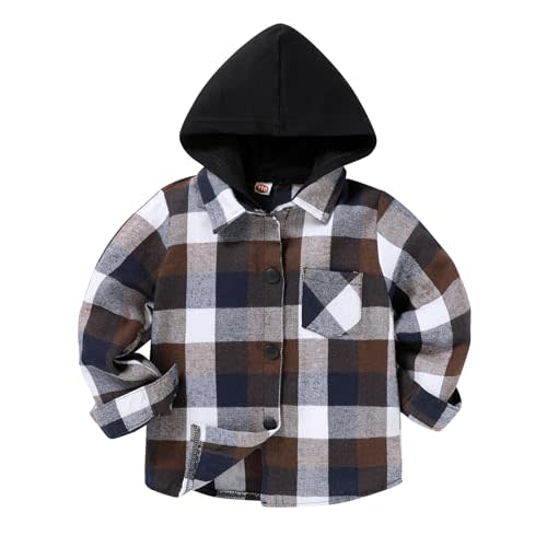 YOUNGER STAR Toddler Kids Boys Girls Flannel Hooded Plaid Shirt Button Baby Red Plaid Shirt Plaid Shirt Hooded Clothes