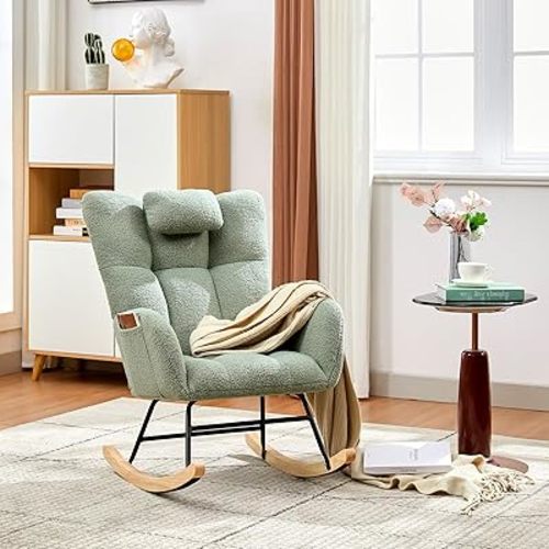 GarveeHome Rocking Chair Nursery Teddy, Upholstered Baby Fluffy Glider Rocker for Adults Small Spaces Indoor, Nursing Chairs for Living Room, Bedroom, Classroom
