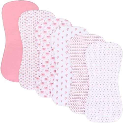 6 Pack Cotton Baby Burp Cloths Extra Absorbent Soft for Baby Boys and Girls (Pink-fte)