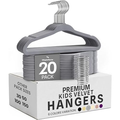 Utopia Home Kids Velvet Hanger 20 Pack – 11" Premium Baby Hangers - Grey