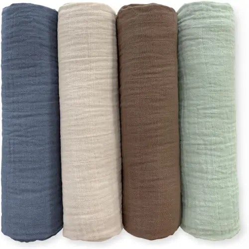 SwaddleDesigns Cotton Muslin Swaddle Blankets for Baby Boy & Baby Girl, Set of 4, Neutral Receiving Blankets for Newborn, Baby Registry & Gift, 46x46 inches, Coastal