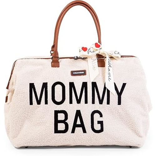 Childhome The Original Mommy Bag, Large Baby Diaper Bag, Mommy Hospital Bag, Large Tote Bag, Mommy Travel Bag, Baby Bag Tote, Teddy Off White