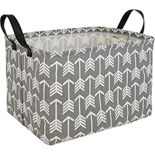 KUNRO RectangleToy Bin Waterproof storage organizer for Nursery Hamper Home decor Closet Kids Bedroom Laundry Baby Gift Shelf Baskets(Gray arrow)
