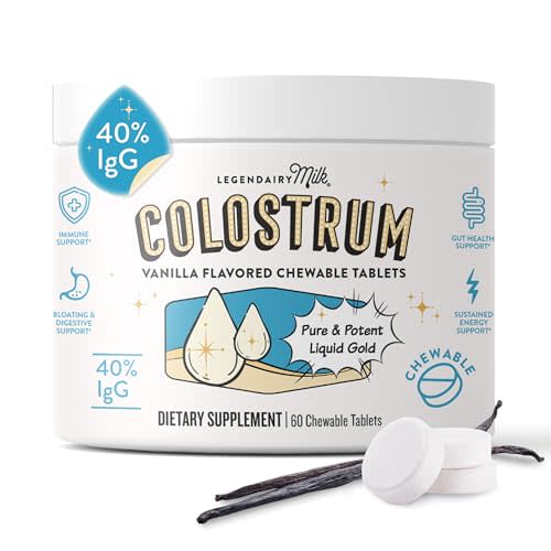 Legendairy Milk Colostrum Supplement - Premium Bovine Colostrum for Humans - IgG Immunoglobulin for Immune Support & Gut Health - Energy & Muscle Recovery - Vanilla Chewable Tablets, 30 Servings