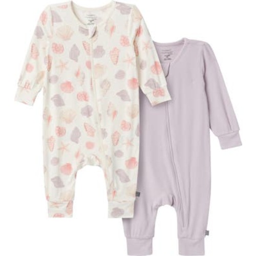 2-Pack Baby Girls Ivory Seashells Footless Coveralls, 0-3M