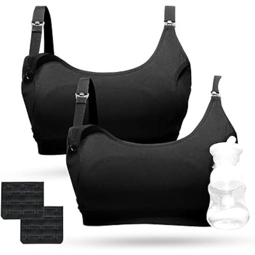 Momcozy Pumping Bra Hands Free 2 Pack Comfortable All Day Wear Pumping and Nursing Bra in One