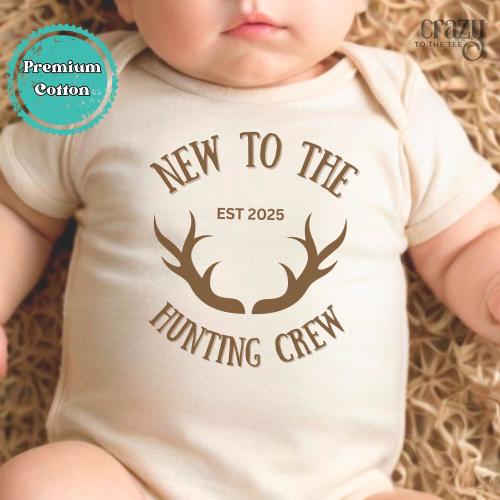 New To The Hunting Crew Onesie® Brand Baby Bodysuit, New To the Crew Baby Bodysuit, Baby Hunting Onesie® , Baby Hunting Clothing