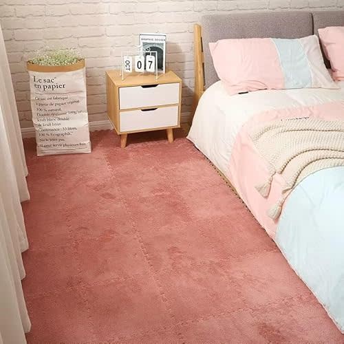 20pcs Plush Puzzle Foam Floor Mat, 11.8x11.8in Soft Anti-Slip Puzzle Area Rug Playmat for Room,Coral