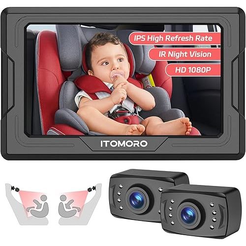 Itomoro Baby Car Camera HD 1080P Dual-Channel Display Baby Car Monitor with 2 IR Night Vision Camera, Easily Install 4.3'' Car Camera for Baby with Crystal Clear Wide View for Rear Facing Seat