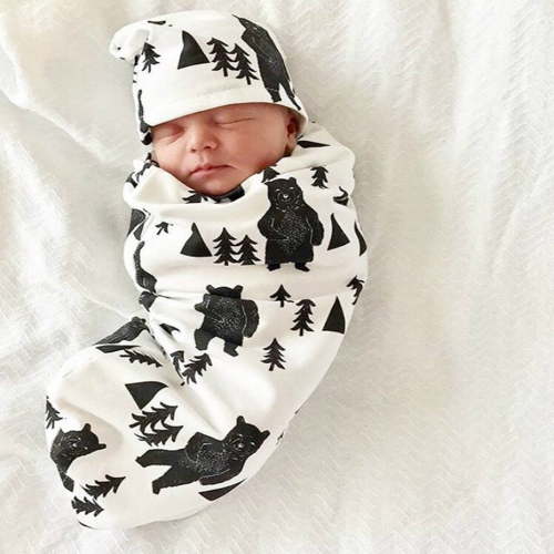 Herrnalise Newborn Baby Boy Sack Swaddle Sleeping Swaddle Muslin Wrap Hat Set