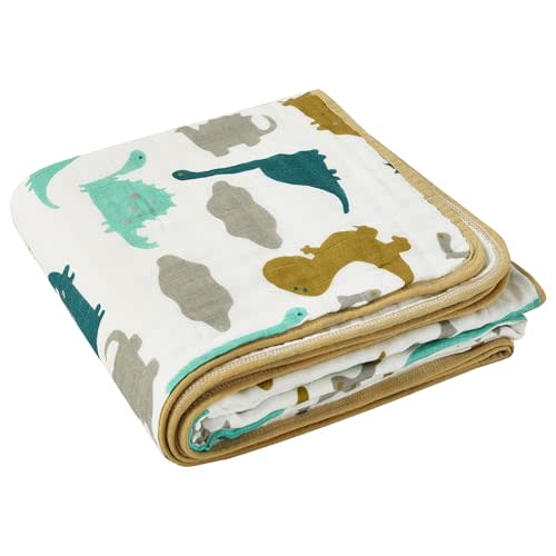 ZPECC Muslin Blanket - 100% Organic Cotton Toddler Quilted Blanket for Crib, Stroller, Daycare, Travel,47x47 inches, Dinosaur