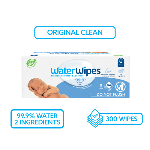 WaterWipes Original 99.9% Water Based Baby Wipes, Unscented, 6 Resealable Packs (360 Wipes) (Select for More Options)
