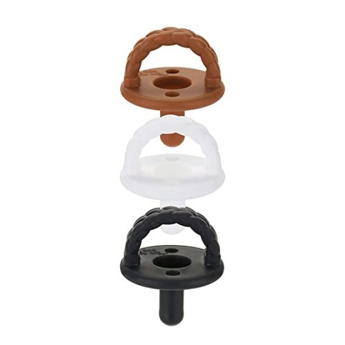 Itzy Ritzy Silicone Pacifiers for Newborn - Sweetie Soother Pacifiers Feature Collapsible Handle & Two Air Holes for Added Safety For Ages Newborn and Up, Coffee & Cream Set of 3 in White, Tan & Brown