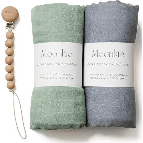 Moonkie Muslin Swaddle Blanket | Comfort Soft Baby Blanket for Boys and Girls | Silky Infant Receiving Blanket Baby Swaddle Wrap | Unisex, 47 x 47 inches, 2 Pack