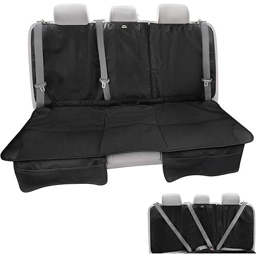 Car Seat Protector, Under Child Car Seats Cover | Waterproof, 3 Functional Rear Belts, Baby Carseat Cushion, Covers Fabric and Leather Seats | 4Pockets Non-Slip Thick Padding