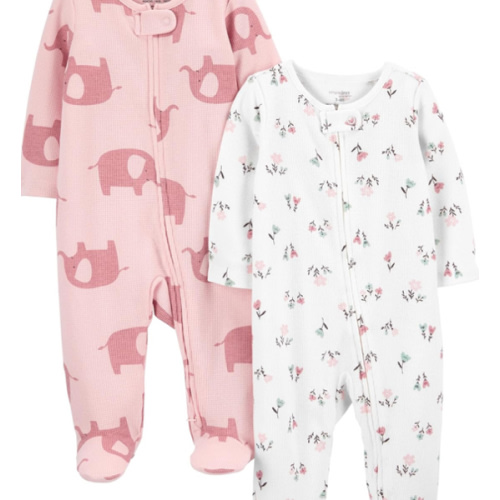 Simple Joys by Carter's baby-girls 2-way Zip Thermal Footed Sleep and Play, Pack of 2