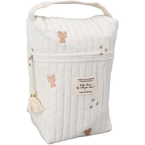 Generic Diaper Tote Bag - Bear Pattern - Cute & Stylish - Multi-functional - Eco-friendly Cotton - Zipper Closure - Stroller Compatible