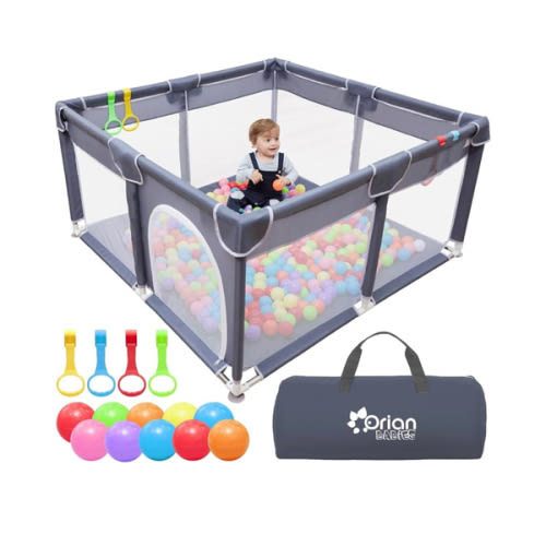 Orian Baby Playpen Large Playpen for Babies and Toddlers, Oxford Fabric, Indoor & Outdoor Play Pen, 10 Colorful Balls, 4 Pull-Up Rings, Carry Bag (50x50)
