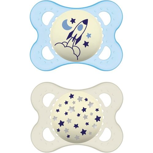 MAM Night Pacifiers 0-6 Months, Best for Breastfed Babies, Glow in the Dark, Baby Boy, 2 Count