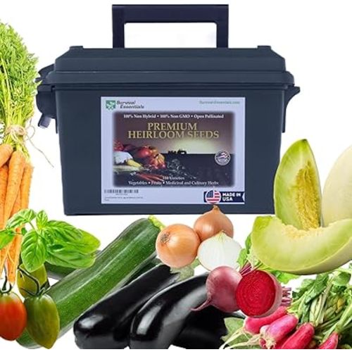 Ultimate Heirloom Seed Vault - 144 Variety Non-GMO Heirloom Seeds in Air & Water-Tight Ammo Can - 23,000 Survival Seeds for Planting Vegetables, Fruits, Herbs - Premium Emergency & Prepper Supplies