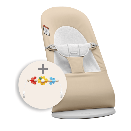 BabyBjorn Bouncy Baby Activity Seat, Beige/Gray, Infant Age, Balance Soft Bouncer w/ Flying Friends Bundle