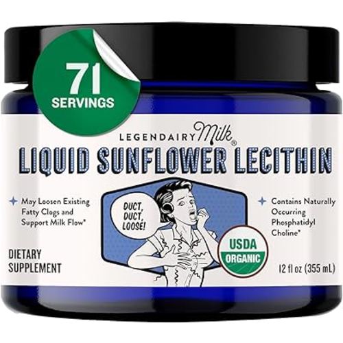 Legendairy Milk Sunflower Lecithin Liquid 12Fl - Breastfeeding Supplements for Clogged Milk Duct Relief & Milk Flow - Phosphatidyl Choline for Lactation Support, 71 Servings