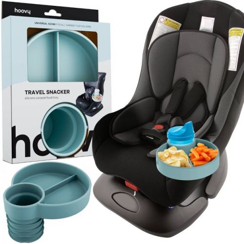 Hoovy Travel Silicone Cup Holder & Snack Tray Accessory For Car Seat, Booster Seat And Stroller- Teal