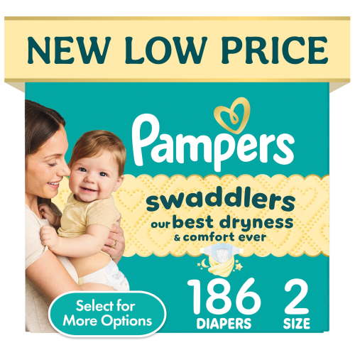 Pampers Swaddlers Size 2 Diapers, 186 Count, Leak-Guard Barriers, Hypoallergenic, Paraben & Latex-Free