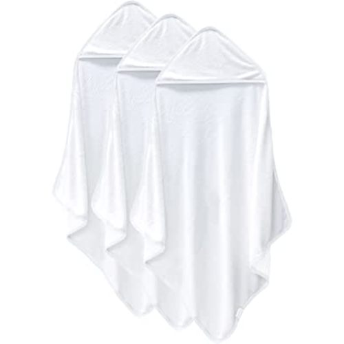 3 Pack Baby Hooded Towels, Rayon made from bamboo, Ultra Soft Unisex Bath Towels for Babies,Toddler,Infant - Newborn Essential - Ultra Absorbent Toddler Towels for Baby Boy Girl - White