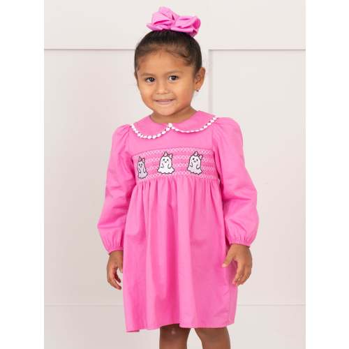 Pink Smocked Ghosts Ruffle Dress