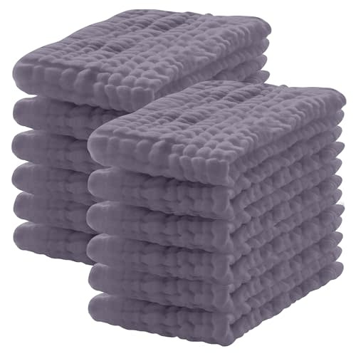 Lovely Care 12 Pack Muslin Burp Cloths 100% Cotton Muslin Cloths Large 20''x10'' Extra Soft and Absorbent Baby Burping Cloth - Grey